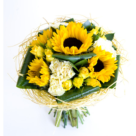 Sunny Sunflower Hand Tied Bouquet Including Sunflower, Roses & Carnation Reference: HT3